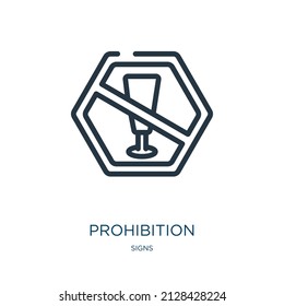 icono de la línea delgada de prohibición. no, advertencia de iconos lineales desde el signo de contorno aislado del concepto de signos. Elemento de símbolo de ilustración vectorial para diseño web y aplicaciones.