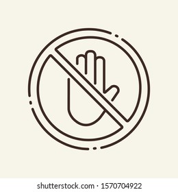 Prohibition of touch thin line icon. Entry, circular stop, hand isolated outline sign. Artificial intelligence concept. Vector illustration symbol element for web design and apps
