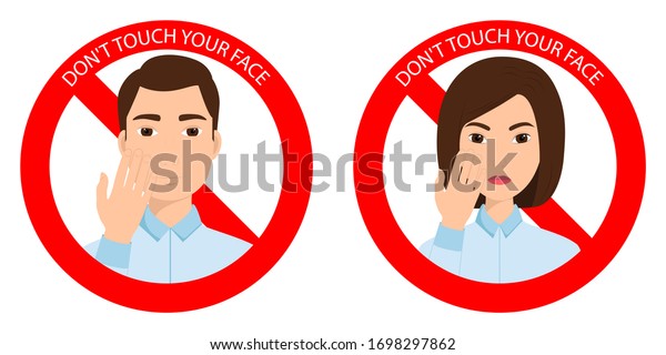 Prohibition Touching Face Red Stop Signs Stock Vector (Royalty Free ...