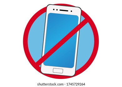 Prohibition Of Using Mobile Phone Icon. Digital Detox Concept. Stop Using Cellphone Zone Sign. Gadget Addiction Social Issue. A Smartphone In Red Circle.