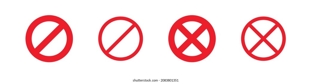 Prohibition vector sign. Entry prohibited no access, do not enter. Red round ban icon. Illegal circle prohibition symbol isolated set on white background.