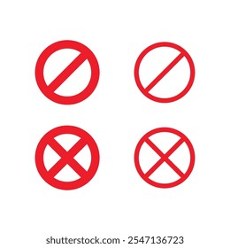 Prohibition vector sign. Entry prohibited no access, do not enter. Red round ban icon. Illegal circle prohibition symbol isolated set on white background.