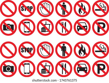 Colección de ilustraciones de iconos de advertencia de prohibición