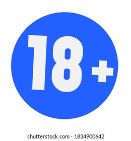 prohibition or warning icon, on blue background, adult only, numeric symbol