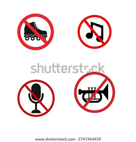 Prohibition Warning Icons Set No Sound No Music No Mic