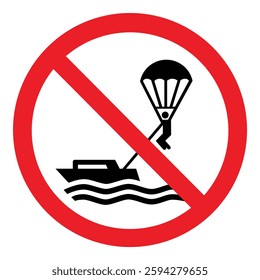 Prohibition warning sign- No parasailing isolated on white background. Vector icon, label, sticker