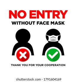 Prohibitory door sign No entry without face mask. Illustration, vector
