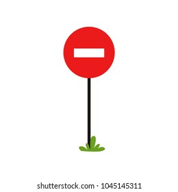 Señal de ruta prohibitiva. Círculo rojo con rectángulo blanco. Tráfico unidireccional. Elemento vector plano para libro educativo o aplicación móvil
