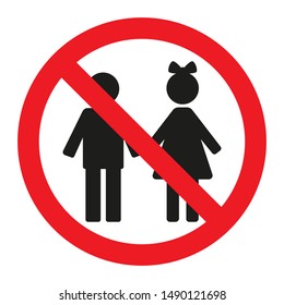 prohibitory sign caution children in red crossed out circle