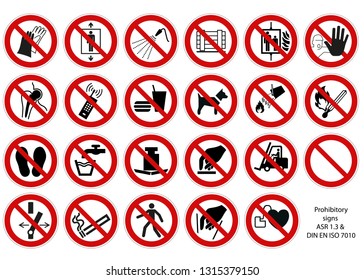 Prohibitory sign collection DIN 7010 vector isolated on white background