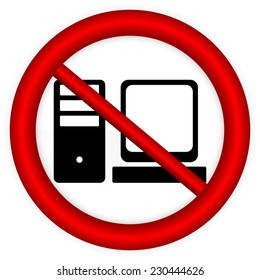Prohibitory sign with computer icon on white background. Vector illustration.