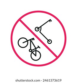 Una señal de prohibición que indica que no se pueden montar scooters eléctricos y bicicletas.