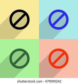 Prohibitory sign vector icon - colored set with long  shadow