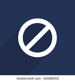 Prohibitory sign vector icon with long shadow isolated on  blue
