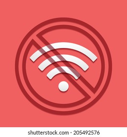 prohibitory sign wireless network, flat icon isolated on a red background for your design