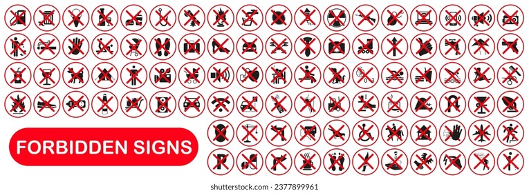 Signos prohibitivos. Diferentes tipos de señales prohibitivas. Prohibición de usar propiedad pública. EPS 10.
