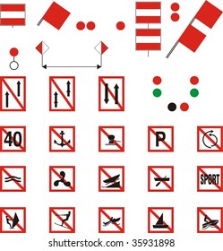 Prohibitory signs for river navigation, vector illustration