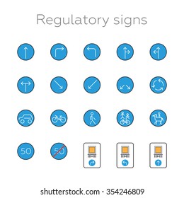 Prohibitory traffic signs. Set of simple vector icons in line style