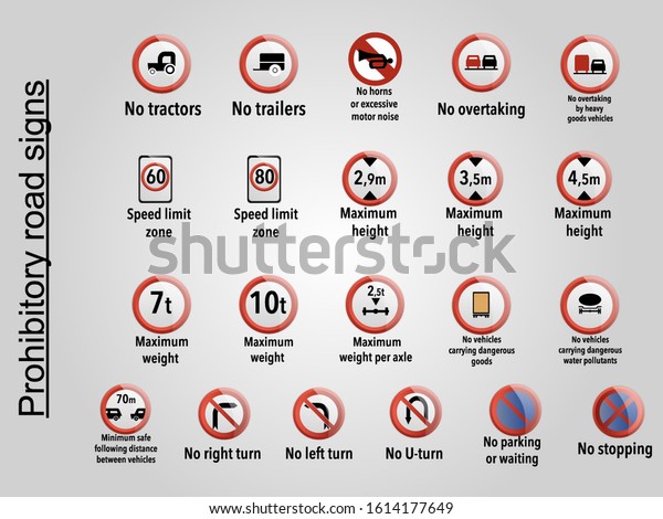 Prohibitory volume road traffic\
street sign, vector illustration collection isolated on white\
background for learning, education, driving courses, sticker,\
icon.