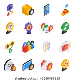 Project administrative activities enclosed in this project management flat icons pack. Icon designs in the set have editable quality. Happy Designing!