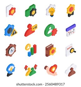 Project administrative activities enclosed in this project management flat icons pack. Icon designs in the set have editable quality. Happy Designing!