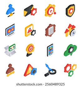 Project administrative activities enclosed in this project management flat icons pack. Icon designs in the set have editable quality. Happy Designing!