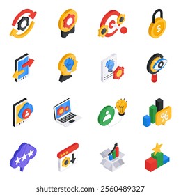 Project administrative activities enclosed in this project management flat icons pack. Icon designs in the set have editable quality. Happy Designing!