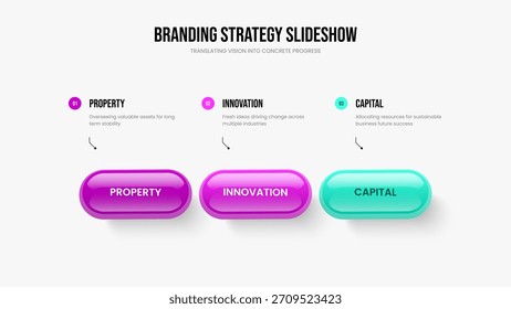 Project Analysis 3 Element Infographic Frame Layout. Company Performance Three Step Diagram Presentation Template. Professional Briefing Slide Design Vector Illustration.