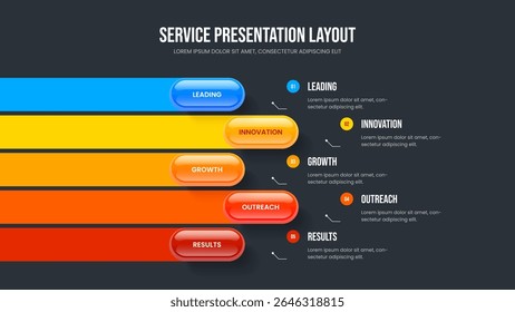 Project Analysis 5 Step Infographic Frame Template. Digital Overview Five Option Diagram Presentation Layout. Creative Introduction Slideshow Design Vector Illustration.