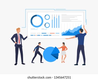 Project analysis illustration. People analyze big data. Business result concept. Vector illustration can be used for topics like presentation, business, competition