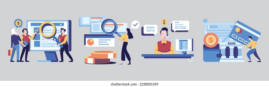 Project analysis marketing and business presentation Online Bets. Costumer services help centre user experience. Vector illustration