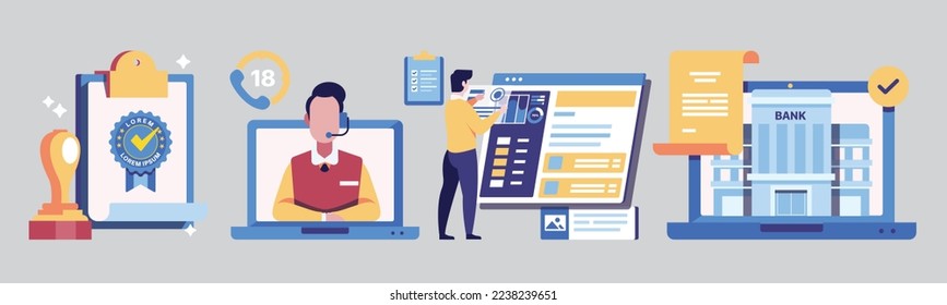 Project analysis marketing and business presentation Online Bets. Customer services help the center user experience. Vector illustration