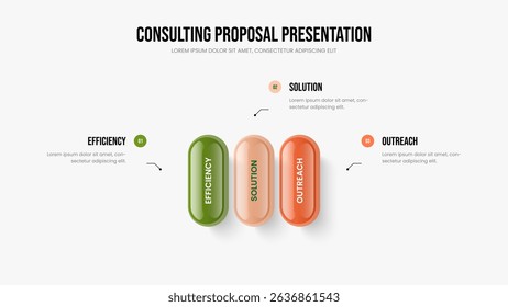 Project Analysis Three Option Infographic Frame Layout. Service Showcase 3 Step Diagram Presentation Template. Marketing Review Slideshow Design Vector Illustration.