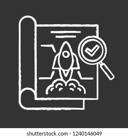 Project auditing chalk icon. Financial inspection of project management. Product prototype testing. Isolated vector chalkboard illustration