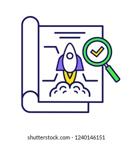 Project auditing color icon. Financial inspection of project management. Product prototype testing. Isolated vector illustration