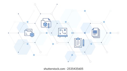 Ilustración vectorial de Anuncio de proyecto con estilo de icono en el medio. Icono de línea Duotone. Contiene estrategia, proyecto, gestión de proyectos, investigación.