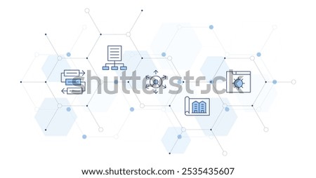 Project Banner Vector Illustration with Icon Style in Between. Line Duotone icon. Containing settings, file, outsourcing, project, workflow.