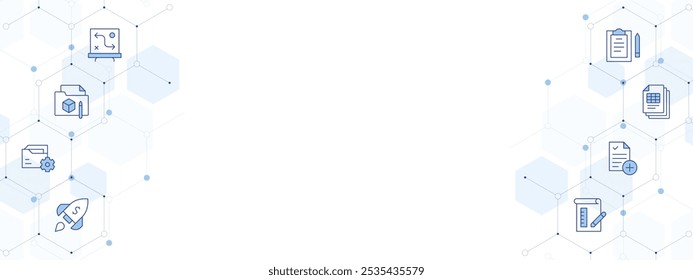 Project Banner Vector Illustration with Two-sided Icon Style. Line Duotone icon. Containing strategy, project, project management, startup, blueprint, new project, research.