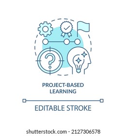 Project Based Learning Turquoise Concept Icon. Adult Education Theories And Forms Abstract Idea Thin Line Illustration. Isolated Outline Drawing. Editable Stroke. Arial, Myriad Pro-Bold Fonts Used