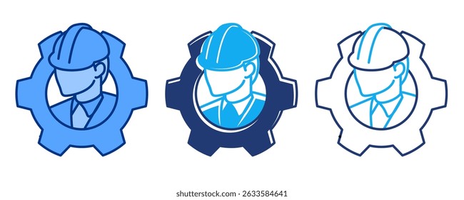 Project Based Work icon represented by worker, gear Blue, Dualline, Dualtone style.