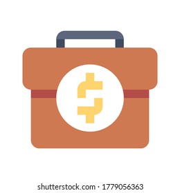 Project Budget And Briefcase With Dollar Flat Icon. Financial Portfolio Vector Flat Color Sign.