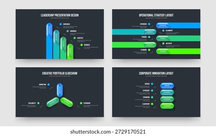 Projektkampagne 4 5 3 Element Infografik Slideshow Design Paket. Digital Insight Four Five Five Three Option Diagram Presentation Layout, Vektorgrafik-Set.