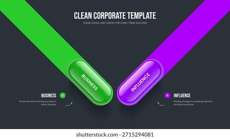 Diseño de presentación de diapositivas de infografía de dos opciones de Project Campaign. Diseño de presentación de diagrama de elementos de Plan de marketing 2. Ilustración vectorial de Plantilla de marco de crecimiento moderno.