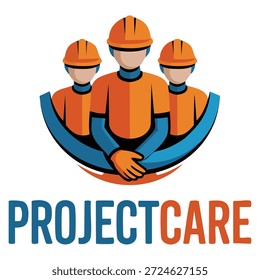 Project care vector logo template design using hand and worker symbol ideal for industrial support branding safety service identity and professional care concept
