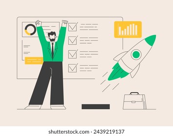 Project closure abstract concept vector illustration. Project closing process, acceptance of deliverables, stakeholder final approval, meet budget and deadline, gather feedback abstract metaphor.