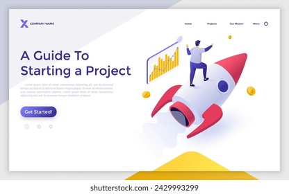Project closure isometric vector landing page. Project closing process, acceptance of deliverables, stakeholder final approval, meet budget and deadline, gather feedback concept illustration.
