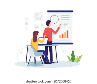 Project collaboration concept illustration. Team working and discuss new project, Project management, Creative process concept. Vector in a flat style