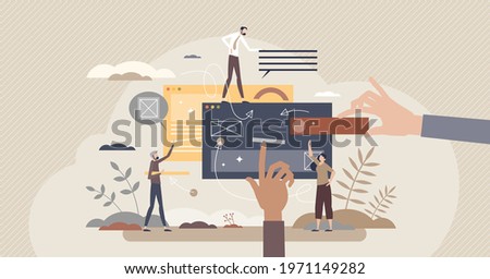 Project collaboration and partnership teamwork process tiny person concept. Merge business resources for goal and challenge execution vector illustration. Success strategy and effective performance.