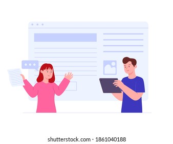 Project Collaboration Together Discuss Concept Flat Illustration