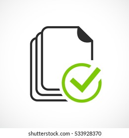 Project completed vector icon on white background. Task done vector icon. Signed approved document icon.
